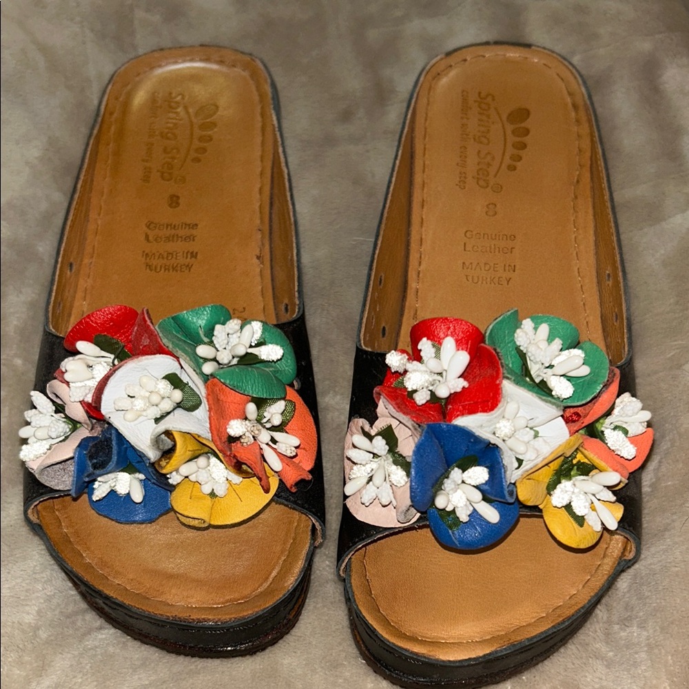 NIB Spring Step Women's Flowerchild Leather Sandals Size 38 ( 7.5-8)